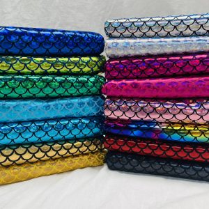 Mermaid Scale Fabric Fish Tale Foil Iridescent Stretch Spandex Material - 150cm wide red, silver, green, blue, gold, black, pink, rainbow