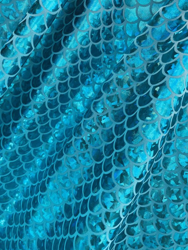 Mermaid Scale Fabric Fish Tale Foil Iridescent Stretch Spandex Material - 150cm wide red, silver, green, blue, gold, black, pink, rainbow - Image 3