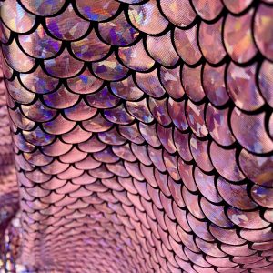 Mermaid Scale Fabric Fish Tale Foil Iridescent Stretch Spandex Material - 150cm wide - Baby Pink on Black