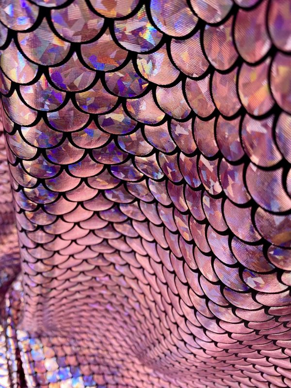Mermaid Scale Fabric Fish Tale Foil Iridescent Stretch Spandex Material - 150cm wide - Baby Pink on Black