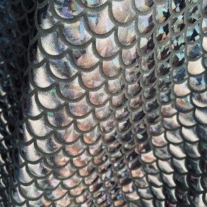 Mermaid Scale Fabric Fish Tale Foil Iridescent Stretch Spandex Material - 150cm wide - Black on Black