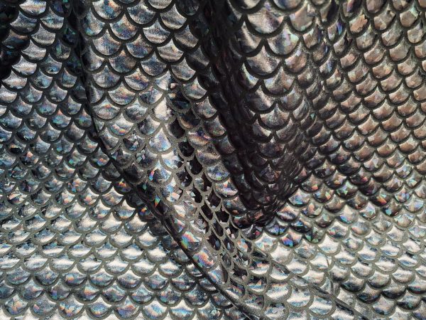 Mermaid Scale Fabric Fish Tale Foil Iridescent Stretch Spandex Material - 150cm wide - Black on Black - Image 3