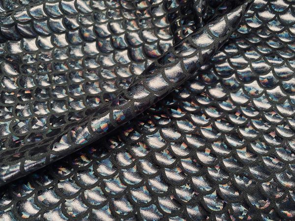 Mermaid Scale Fabric Fish Tale Foil Iridescent Stretch Spandex Material - 150cm wide - Black on Black - Image 2