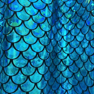 Mermaid Scale Fabric Fish Tale Foil Iridescent Stretch Spandex Material - 150cm wide - Blue on Black