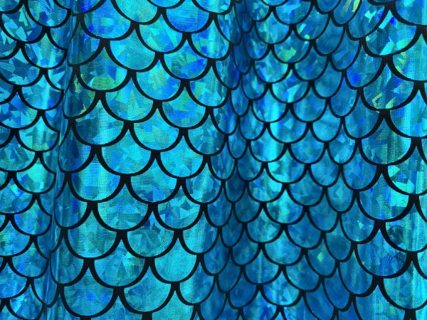 Mermaid Scale Fabric Fish Tale Foil Iridescent Stretch Spandex Material - 150cm wide - Blue on Black
