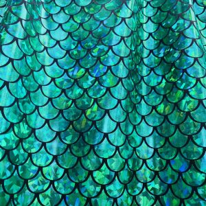 Mermaid Scale Fabric Fish Tale Foil Iridescent Stretch Spandex Material - 150cm wide - Green on Black