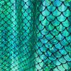 Mermaid Scale Fabric Fish Tale Foil Iridescent Stretch Spandex Material - 150cm wide - Green on Black - Image 3