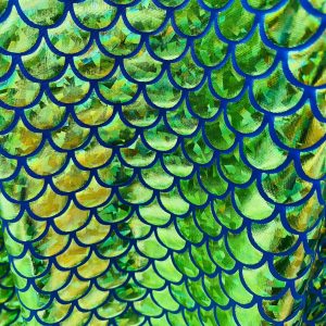 Mermaid Scale Fabric Fish Tale Foil Iridescent Stretch Spandex Material - 150cm wide - Green on Blue