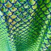 Mermaid Scale Fabric Fish Tale Foil Iridescent Stretch Spandex Material - 150cm wide - Green on Blue - Image 3