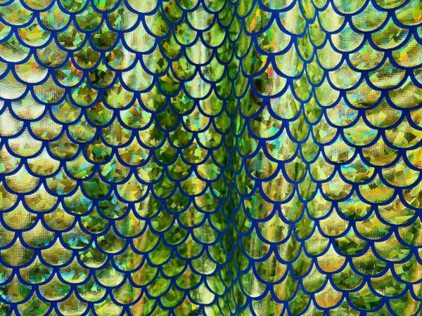 Mermaid Scale Fabric Fish Tale Foil Iridescent Stretch Spandex Material - 150cm wide - Green on Blue - Image 2