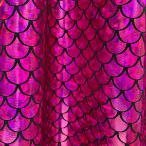 Mermaid Scale Fabric Fish Tale Foil Iridescent Stretch Spandex Material - 150cm wide - Hot Pink on Black