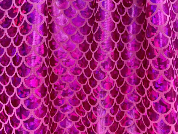 Mermaid Scale Fabric Fish Tale Foil Iridescent Stretch Spandex Material - 150cm wide - Pink on Pink - Image 2