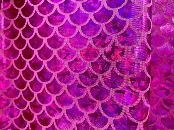 Mermaid Scale Fabric Fish Tale Foil Iridescent Stretch Spandex Material - 150cm wide - Pink on Pink