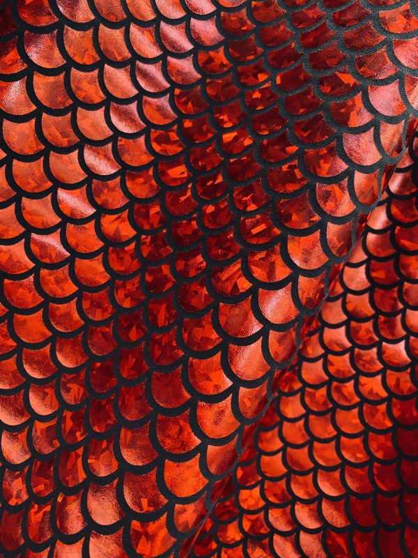 Mermaid Scale Fabric Fish Tale Foil Iridescent Stretch Spandex Material - 150cm wide red, silver, green, blue, gold, black, pink, rainbow - Image 22