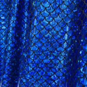 Mermaid Scale Fabric Fish Tale Foil Iridescent Stretch Spandex Material - 150cm wide - Royal Blue on Black
