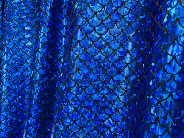 Mermaid Scale Fabric Fish Tale Foil Iridescent Stretch Spandex Material - 150cm wide - Royal Blue on Black
