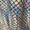 Mermaid Scale Fabric Fish Tale Foil Iridescent Stretch Spandex Material - 150cm wide - Silver on Black