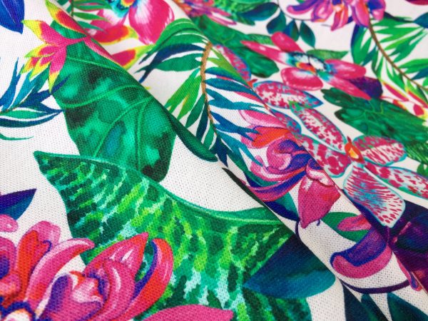 Tropical Flower Orchid  Fabric Curtain Upholstery Cotton Material / digital print fabric / 140cm  55" wide