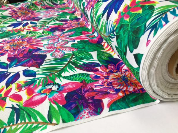 Tropical Flower Orchid  Fabric Curtain Upholstery Cotton Material / digital print fabric / 140cm  55" wide