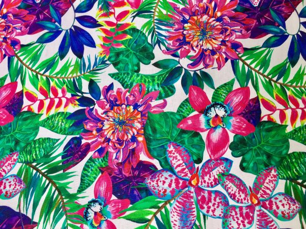 Tropical Flower Orchid  Fabric Curtain Upholstery Cotton Material / digital print fabric / 140cm  55" wide