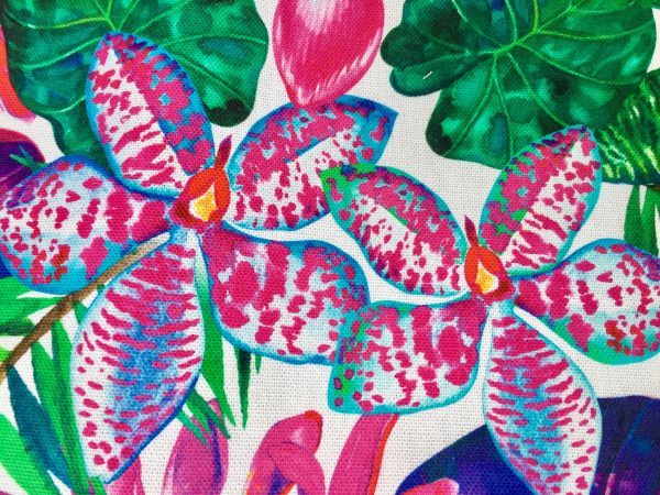 Tropical Flower Orchid  Fabric Curtain Upholstery Cotton Material / digital print fabric / 140cm  55" wide