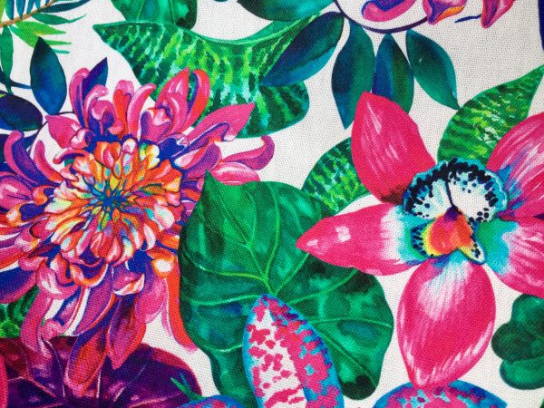 Tropical Flower Orchid  Fabric Curtain Upholstery Cotton Material / digital print fabric / 140cm  55" wide