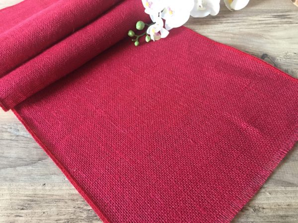 12'' wide Rustic Burlap Jute Runners For Events, Weddings, Home - Jute Hessian Table Runner - BURGUNDY RED Runner