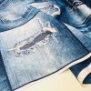 DENIM JEANS Effect Fabric for Furnishing, Curtains, Backdrop - blue patchwork cotton material - 110"/280cm extra wide - jeans print canvas