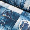 DENIM JEANS Effect Fabric for Furnishing, Curtains, Backdrop - blue patchwork cotton material - 110"/280cm extra wide - jeans print canvas