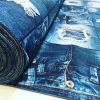 DENIM JEANS Effect Fabric for Furnishing, Curtains - blue denim patchwork cotton material - 55"/140cm wide - jeans print denim canvas