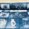 DENIM JEANS Effect Fabric for Furnishing, Curtains - blue denim patchwork cotton material - 55"/140cm wide - jeans print denim canvas
