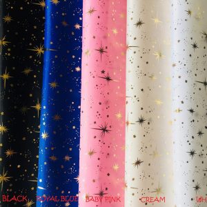 ICE STAR Silk Taffeta Fabric Nylon Waterproof Material - Gold Stars Foil Print Tafeta - 150cm wide