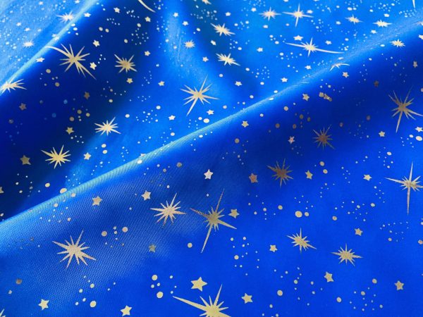 ICE STAR Silk Taffeta Fabric Nylon Waterproof Material - Gold Stars Foil Print Tafeta - 150cm wide