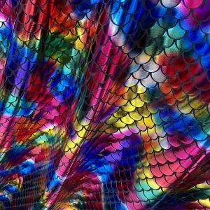 Mermaid Scale Fabric Fish Tale Foil Iridescent Stretch Spandex Material - 150cm wide - Rainbow on Black