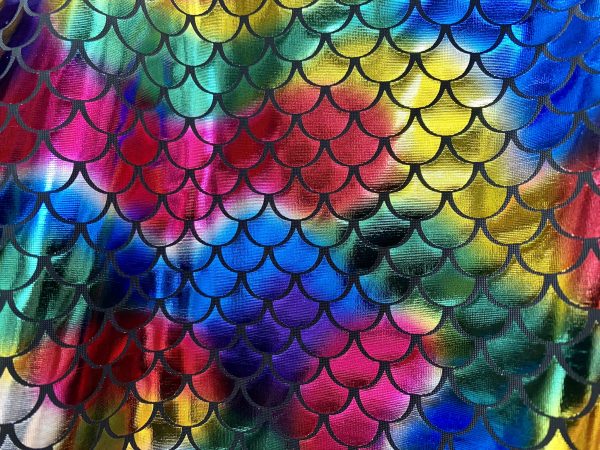 Mermaid Scale Fabric Fish Tale Foil Iridescent Stretch Spandex Material - 150cm wide - Rainbow on Black - Image 3