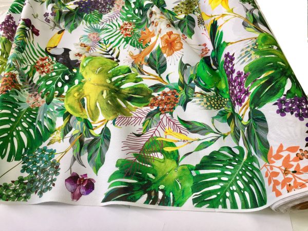 Tropical Toucan Bird Fabric Curtain Upholstery Cotton Material / botanical palm leaf garden / digital print fabric / 140cm or 55" wide
