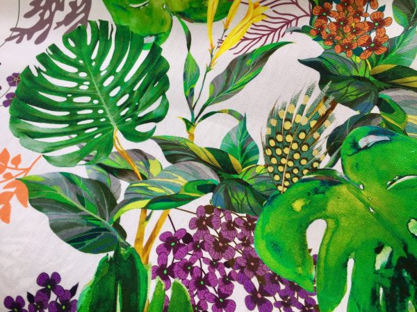 Tropical Toucan Bird Fabric Curtain Upholstery Cotton Material / botanical palm leaf garden / digital print fabric / 140cm or 55" wide