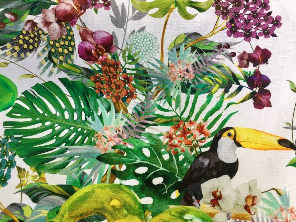 Tropical Toucan Bird Fabric Curtain Upholstery Cotton Material / botanical palm leaf garden / digital print fabric / 140cm or 55" wide