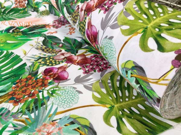 Tropical Toucan Bird Fabric Curtain Upholstery Cotton Material / botanical palm leaf garden / digital print fabric / 140cm or 55" wide
