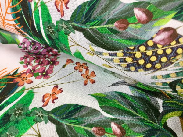 Tropical Toucan Bird Fabric Curtain Upholstery Cotton Material / botanical palm leaf garden / digital print fabric / 140cm or 55" wide
