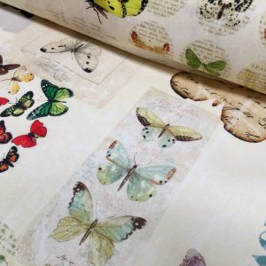 Vintage Butterfly Music Note Fabric Cotton Material for Curtains Upholstery Dress - Floral Digital Print Textile - 110"/280cm extra wide