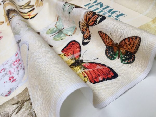 Vintage Butterfly Music Note Fabric Cotton Material for Curtains Upholstery Dress - Floral Digital Print Textile - 110"/280cm extra wide