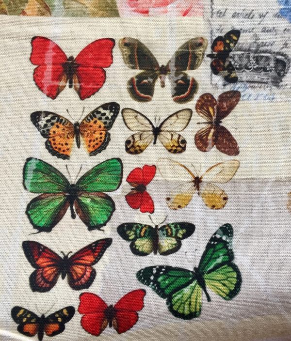 Vintage Butterfly Music Note Fabric Cotton Material for Curtains Upholstery Dress - Floral Digital Print Textile - 110"/280cm extra wide