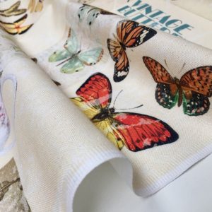 Vintage Butterfly Music Note Fabric Cotton Material for Curtains Upholstery Dress - Floral Digital Print Textile - 140cm wide canvas