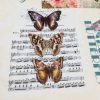 Vintage Butterfly Music Note Fabric Cotton Material for Curtains Upholstery Dress - Floral Digital Print Textile - 140cm wide canvas