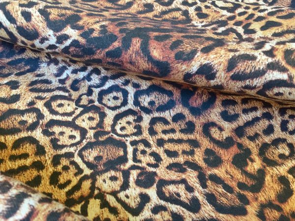 PANTHER LEOPARD Print Cotton Fabric Material - animal print canvas for curtains, upholstery, dress - 55" or 140cm wide