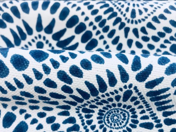 Blue & White Spanish Tile Flower Mandala Fabric Cotton Panama Material for Dress Decor Curtain Upholstery - 55" or 140cm wide