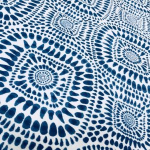 Blue & White Spanish Tile Flower Mandala Fabric Cotton Panama Material for Dress Decor Curtain Upholstery - 110" or 280cm wide
