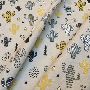 Mustard & Black Cactus Fabric Cacti Print - Kid Curtain Cotton Material - 55 inches wide