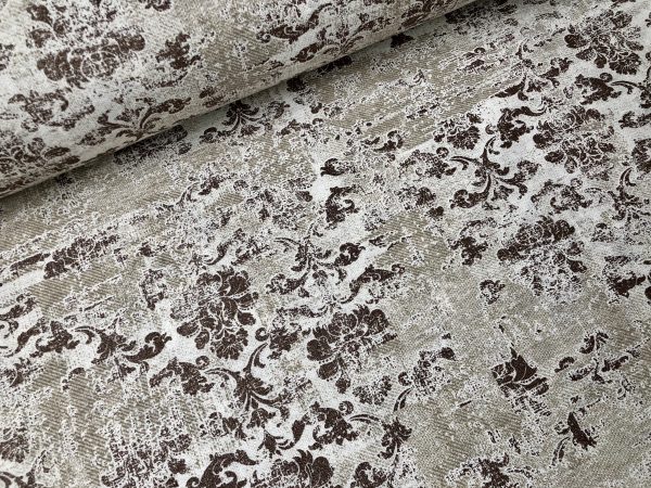 Antique Vintage Damask Print Fabric Baroque Material for Curtains Upholstery Dressmaking - 55'' (140cm) wide - BROWN & Cream Canvas - Image 6